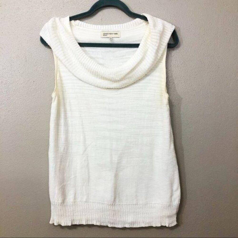 Jones New York white cowl neck sweater sleeveless blouse Large